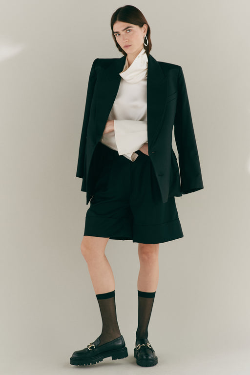 Black Wool Tailored Short