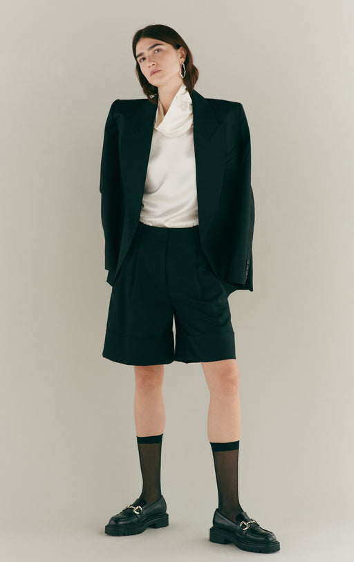 Black Wool Tailored Short