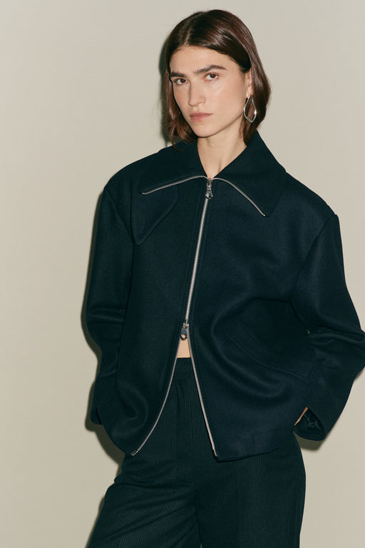 Navy Wool Bomber Jacket