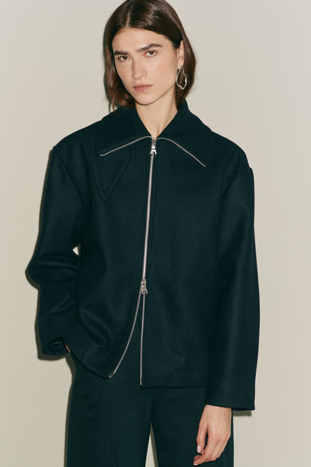 Navy Wool Bomber Jacket