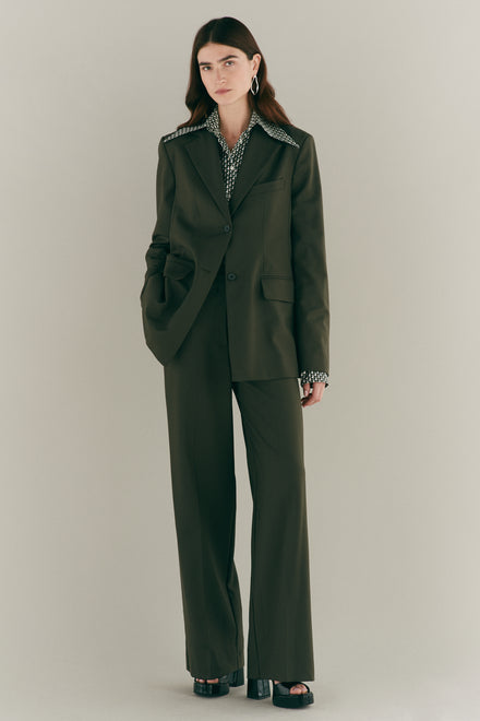 Olive Green Wool Single Breasted Jacket
