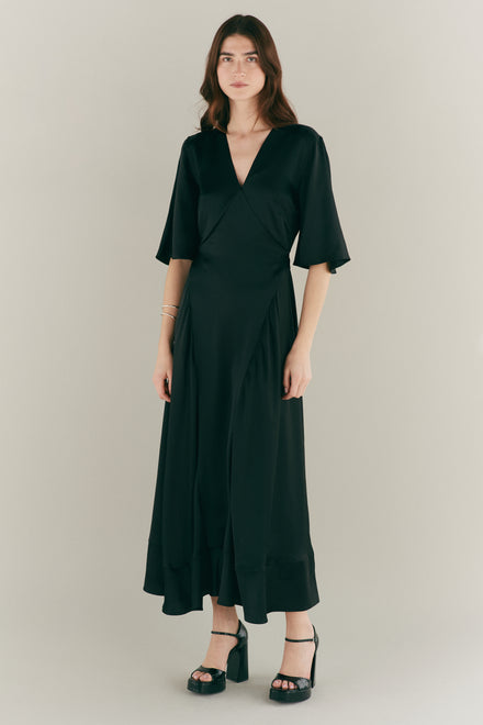 Open Back Black Silk Floaty Dress