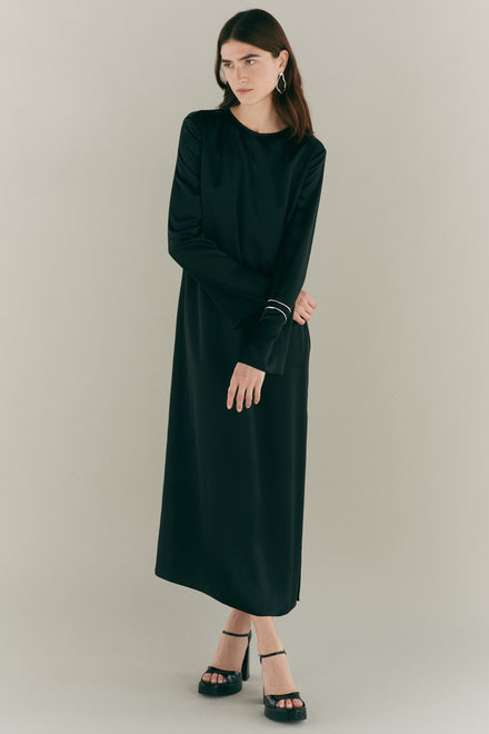 Long Sleeve Black Silk Dress