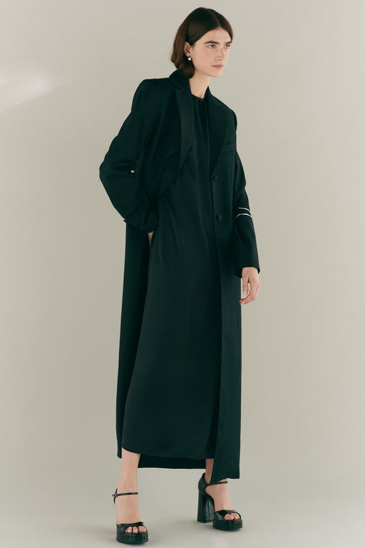 Long Single Breasted Black Tuxedo Coat