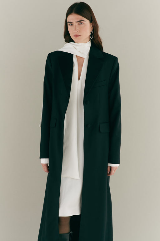 Ivory Silk Tie Neck Dress