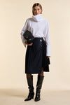 Navy Wool Midi Multi Pleat Wrap Skirt