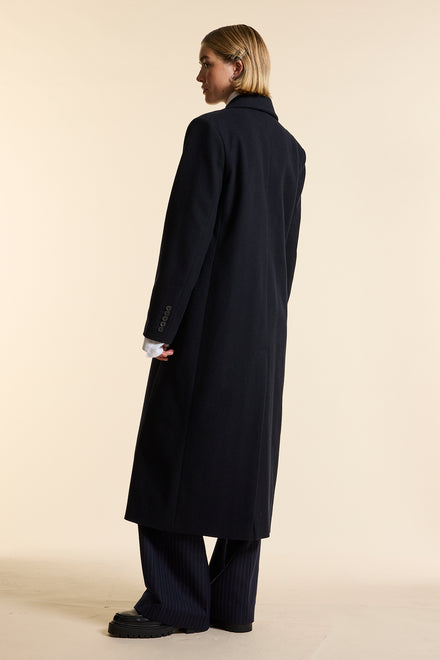Black Double Breasted Tailored Wool Coat