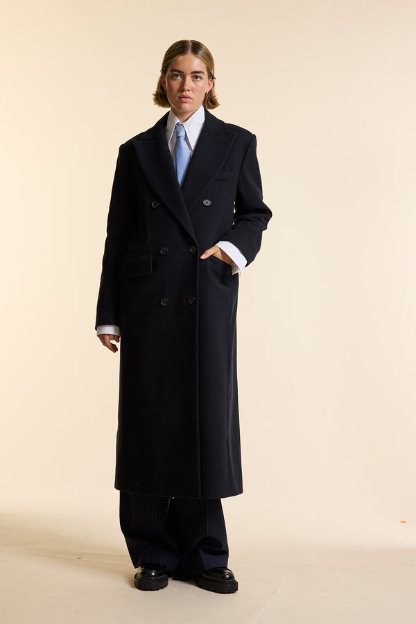 Black Double Breasted Tailored Wool Coat