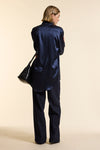 Navy Silk Oversized Tailored Shirt