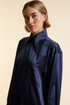 Navy Silk Oversized Tailored Shirt