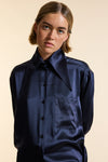 Navy Silk Oversized Tailored Shirt