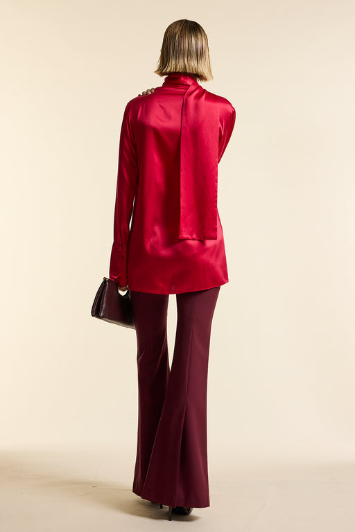 Red Silk Tie Neck Shirt