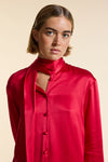 Red Silk Tie Neck Shirt
