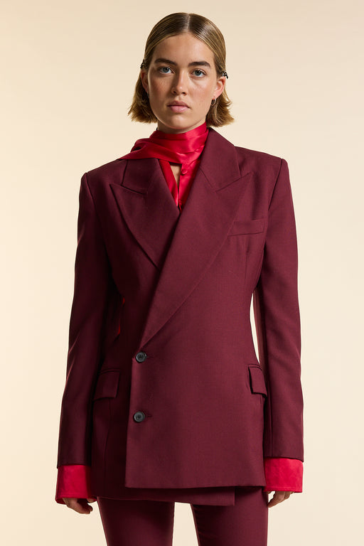 Burgundy Wool Asymmetrical Jacket