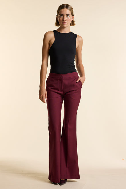 Burgundy Wool Fit & Flare Trouser