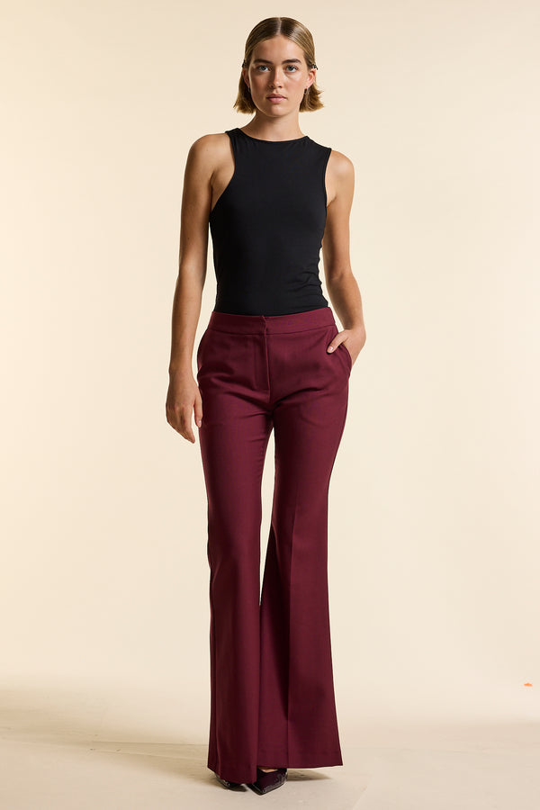 Burgundy Wool Fit & Flare Trouser