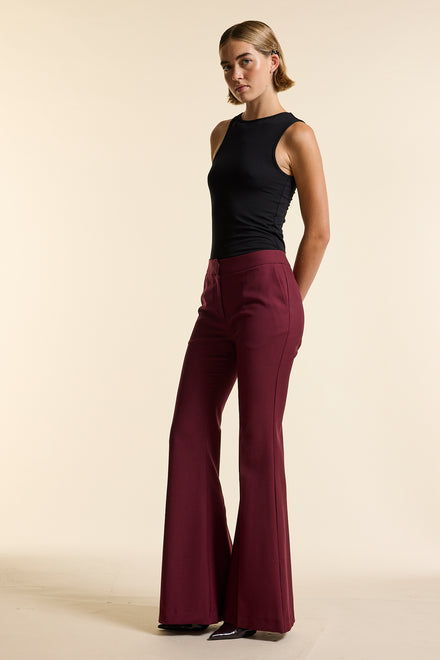 Burgundy Wool Fit & Flare Trouser