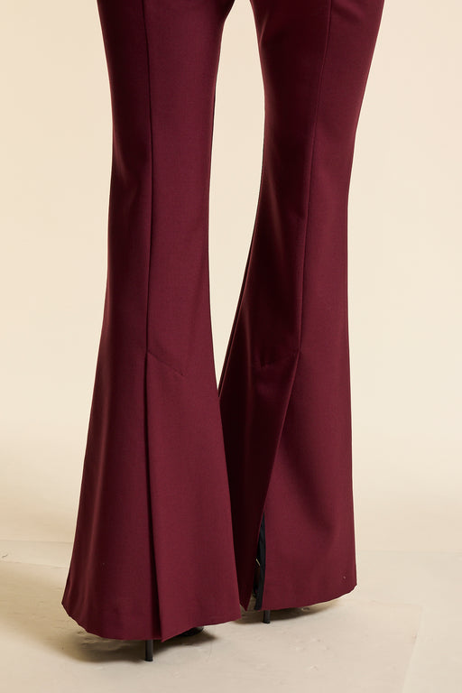 Burgundy Wool Fit & Flare Trouser
