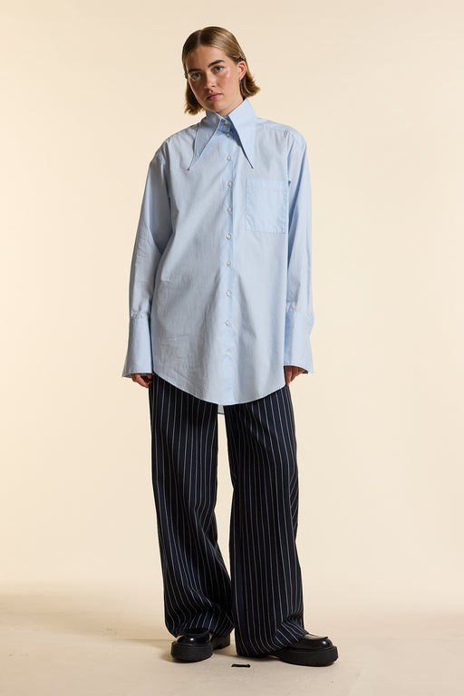 Blue Exaggerated Collar Oversized Tailored Organic Poplin Shirt
