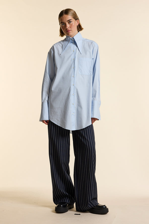 Blue Exaggerated Collar Oversized Tailored Organic Poplin Shirt
