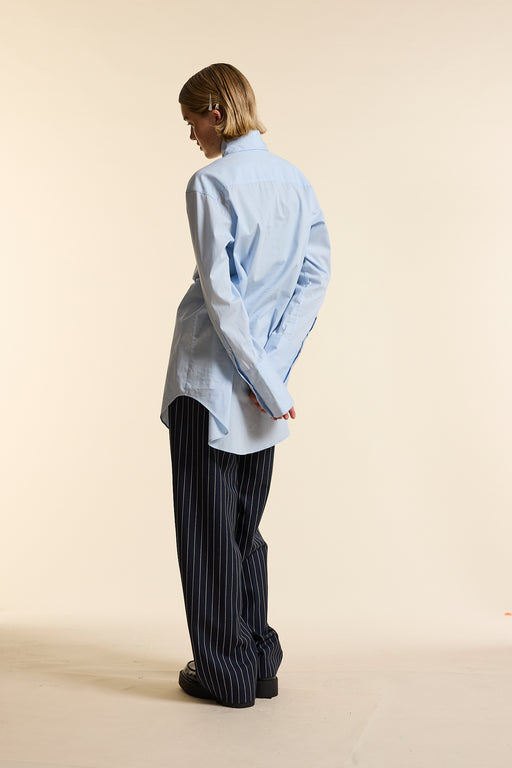 Blue Exaggerated Collar Oversized Tailored Organic Poplin Shirt