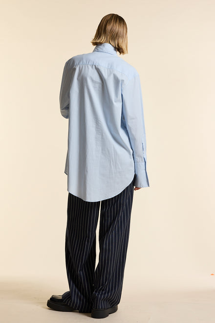 Blue Exaggerated Collar Oversized Tailored Organic Poplin Shirt