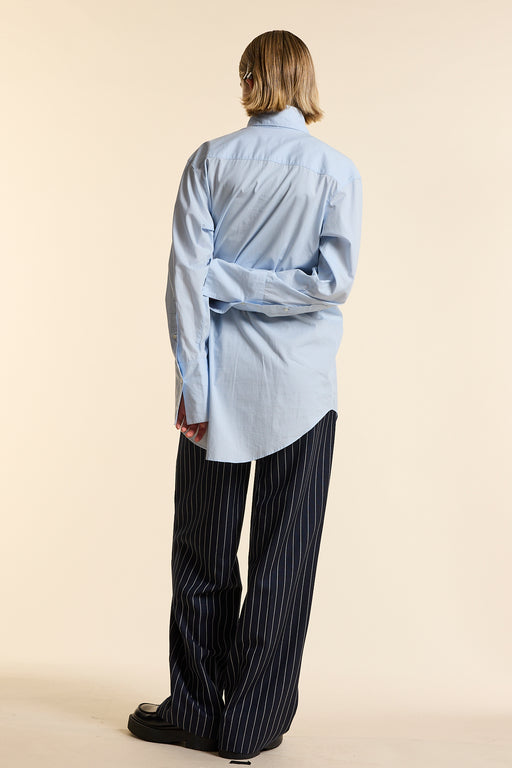 Blue Exaggerated Collar Oversized Tailored Organic Poplin Shirt