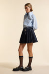 Navy Wool Bold Pinstripe Mini Kilt