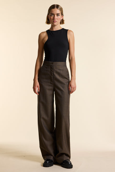 Chocolate Pinstripe Wide Leg Trouser