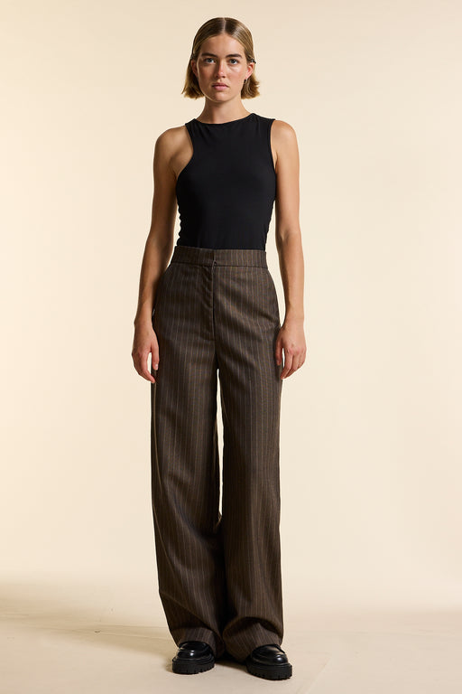 Chocolate Pinstripe Wide Leg Trouser