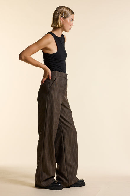 Chocolate Pinstripe Wide Leg Trouser