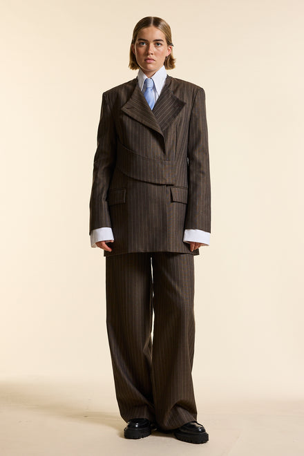 Chocolate Pinstripe Wrap Jacket