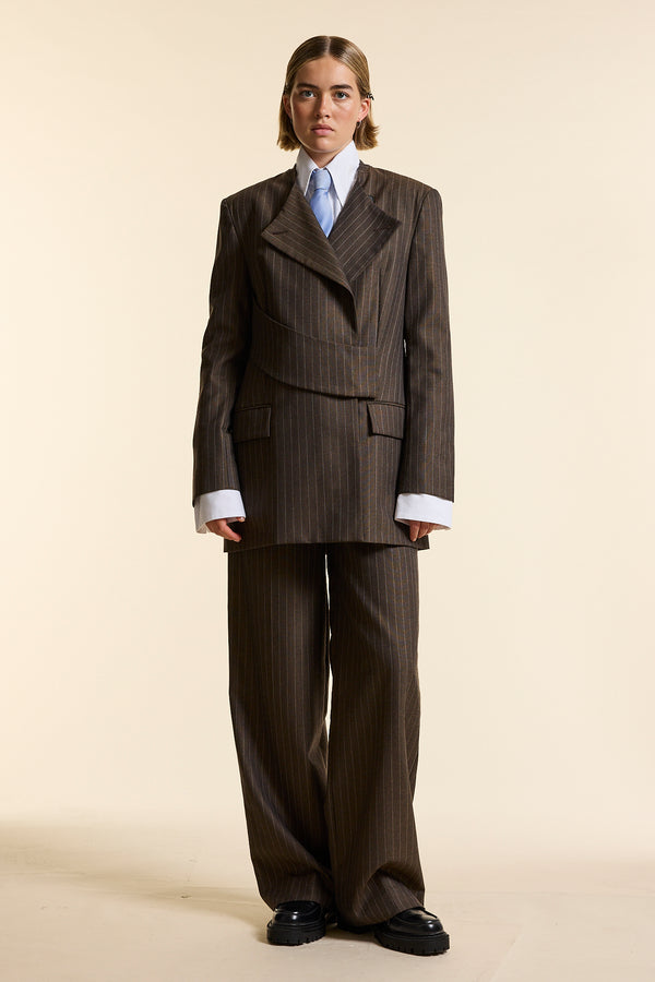 Chocolate Pinstripe Wrap Jacket