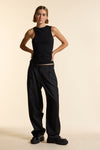 Black Wool Pleated Hipster Trouser
