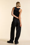 Black Wool Pleated Hipster Trouser