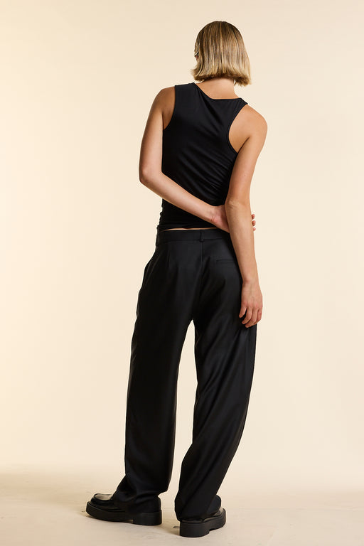 Black Wool Pleated Hipster Trouser