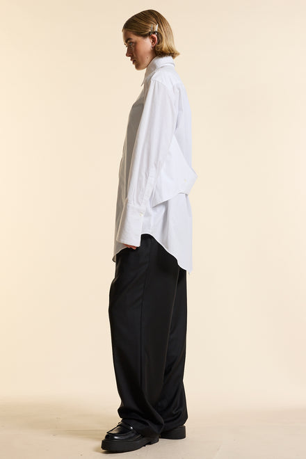 White Asymmetrical Collar Oversized Tailored Organic Poplin Shirt