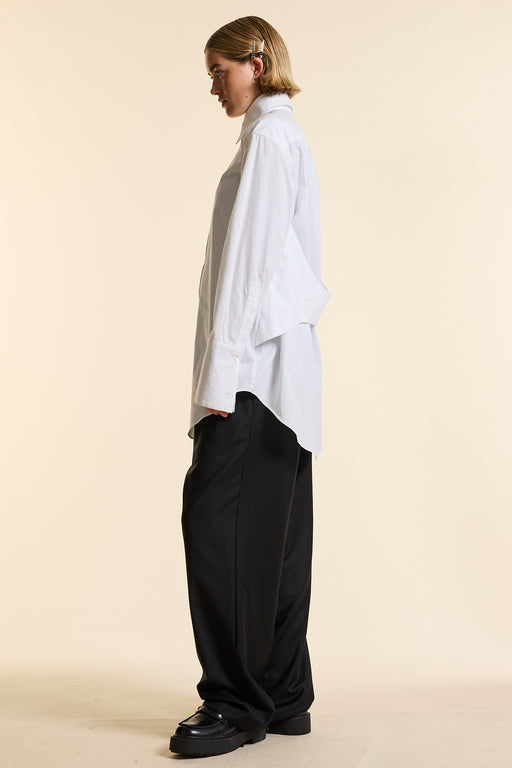 White Asymmetrical Collar Oversized Tailored Organic Poplin Shirt