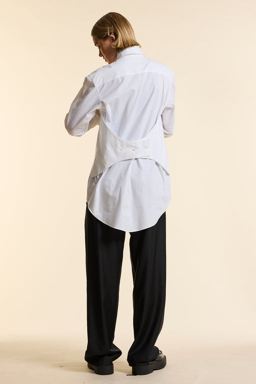White Asymmetrical Collar Oversized Tailored Organic Poplin Shirt