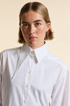 White Asymmetrical Collar Oversized Tailored Organic Poplin Shirt