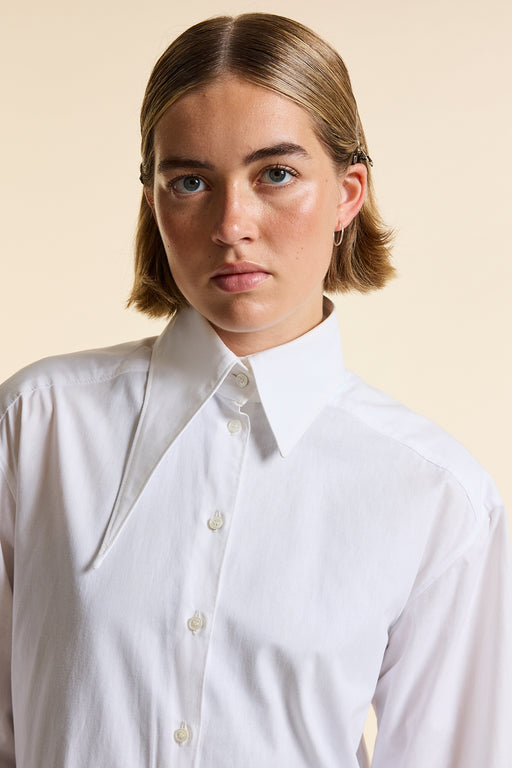 White Asymmetrical Collar Oversized Tailored Organic Poplin Shirt