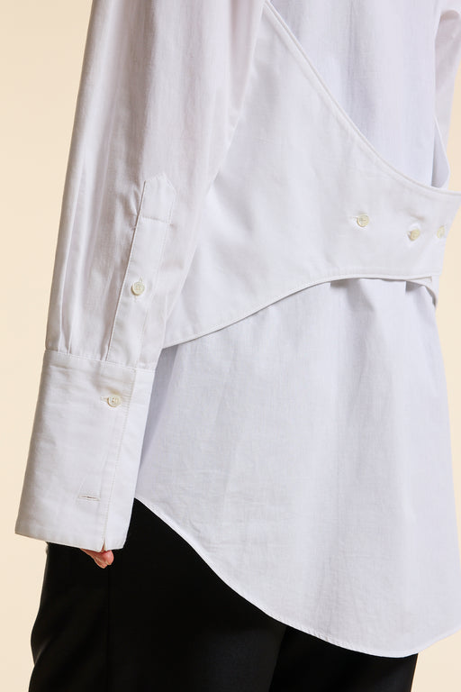 White Asymmetrical Collar Oversized Tailored Organic Poplin Shirt
