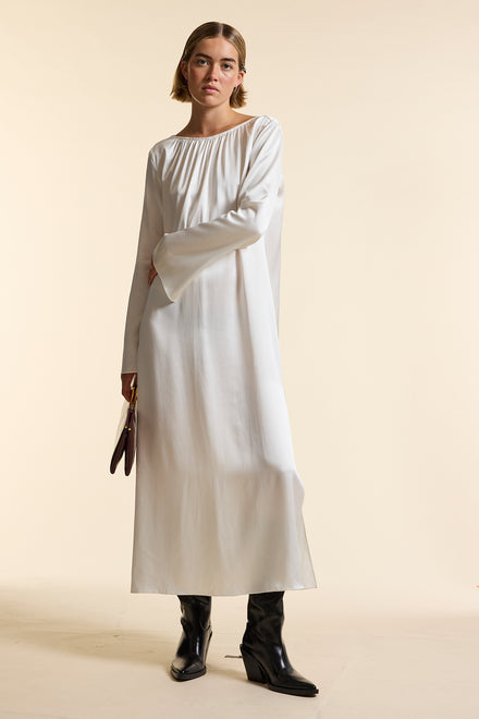 Ivory Silk V Back Dress