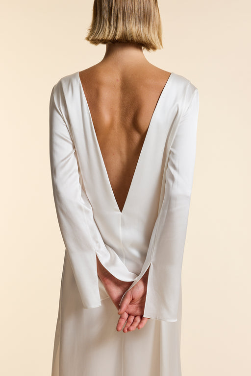 Ivory Silk V Back Dress