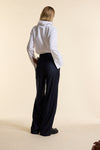 Navy Wool Wide Leg Trouser