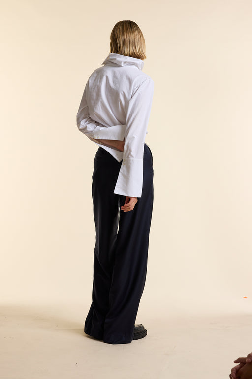 Navy Wool Wide Leg Trouser