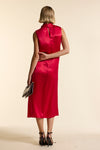 Red Silk Sleeveless Gathered Neck Dress