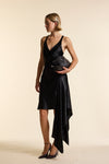 Black Silk Asymmetrical Strap Floaty Dress