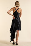 Black Silk Asymmetrical Strap Floaty Dress