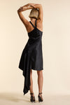 Black Silk Asymmetrical Strap Floaty Dress
